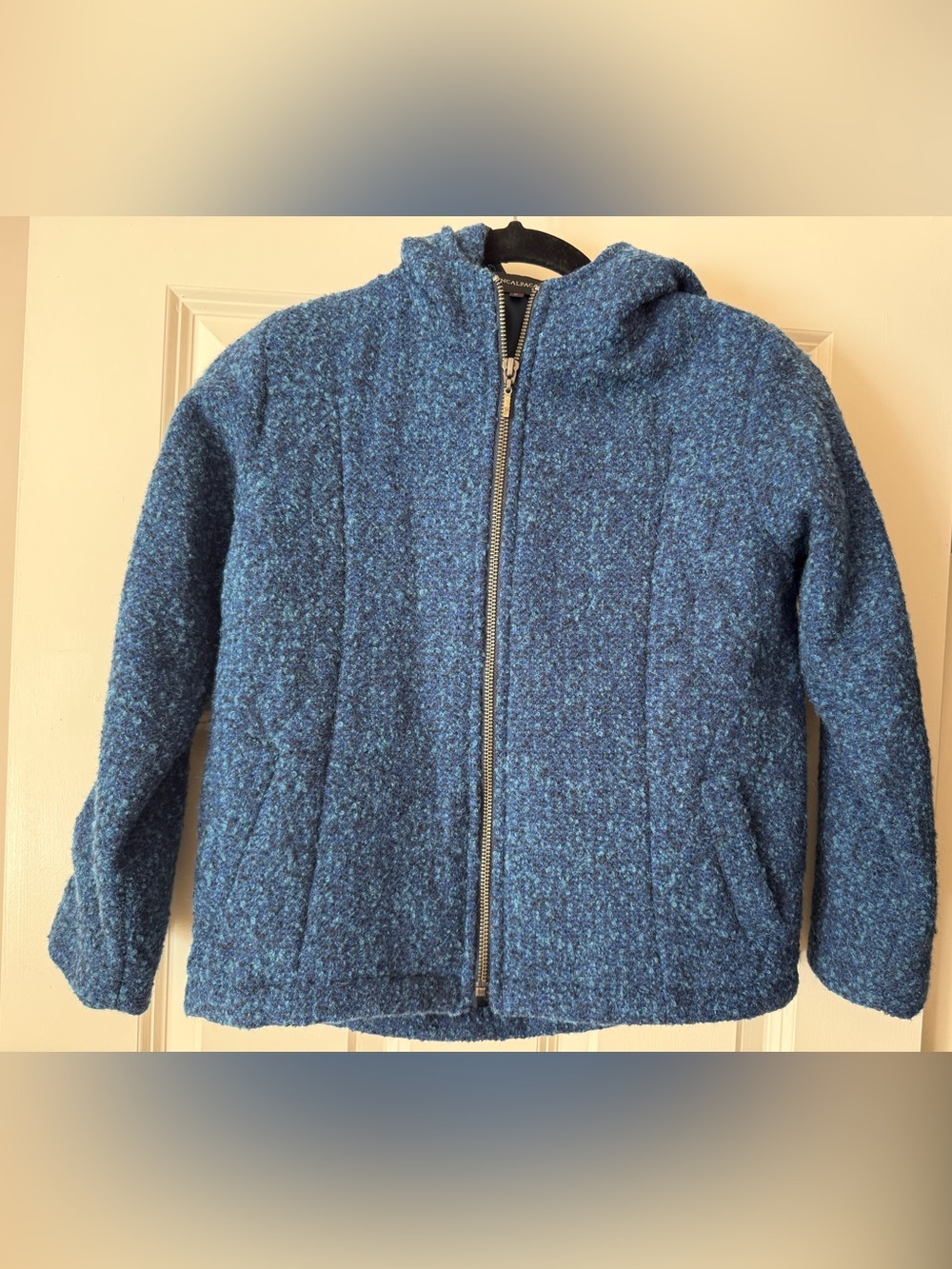 Inkalpaca Kids Blue Hooded Zip-Front Alpaca Blend Padded Coat size 8